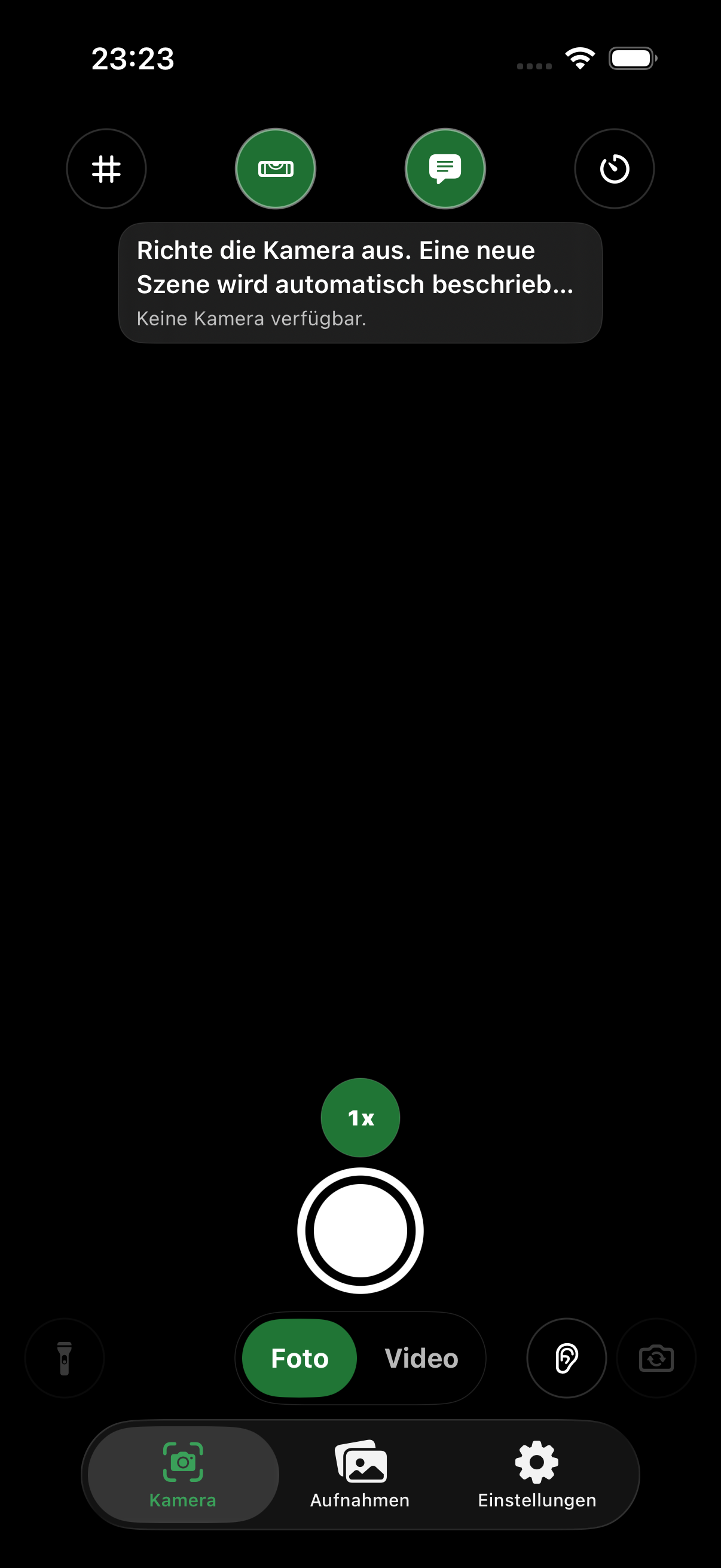 Kamera-Tab mit Live-Beschreibung